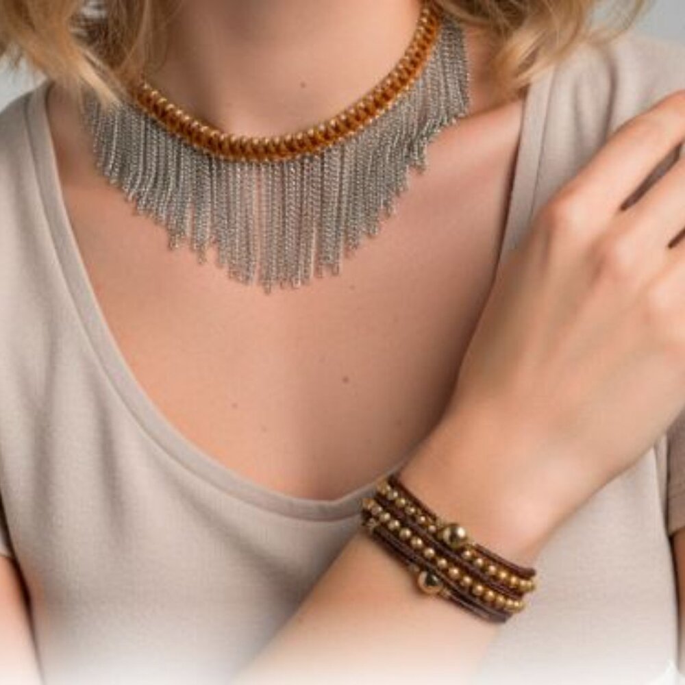 Nordstrom Treasure & Bond Women's Fringe Necklace Wrap Bracelet Set NWT 120